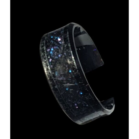 Gothic Black Stainless Steel Blue And Purple Glitter Inlay Ring Size 8 1/4 - Picture 5 of 15